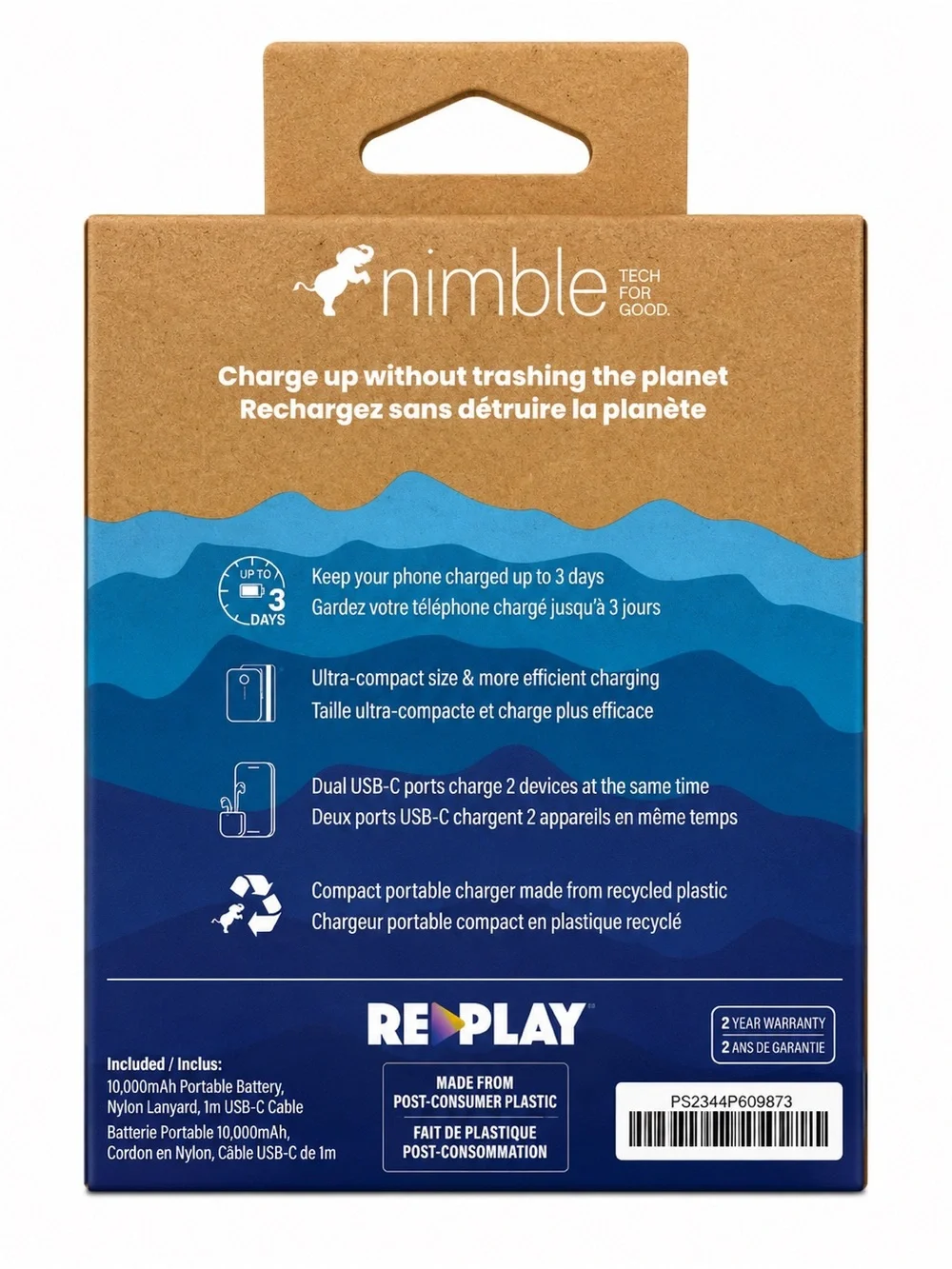 Nimble CHAMP 10K 10,000mAh Portable Charger – 20W USB-C – Midnight Black